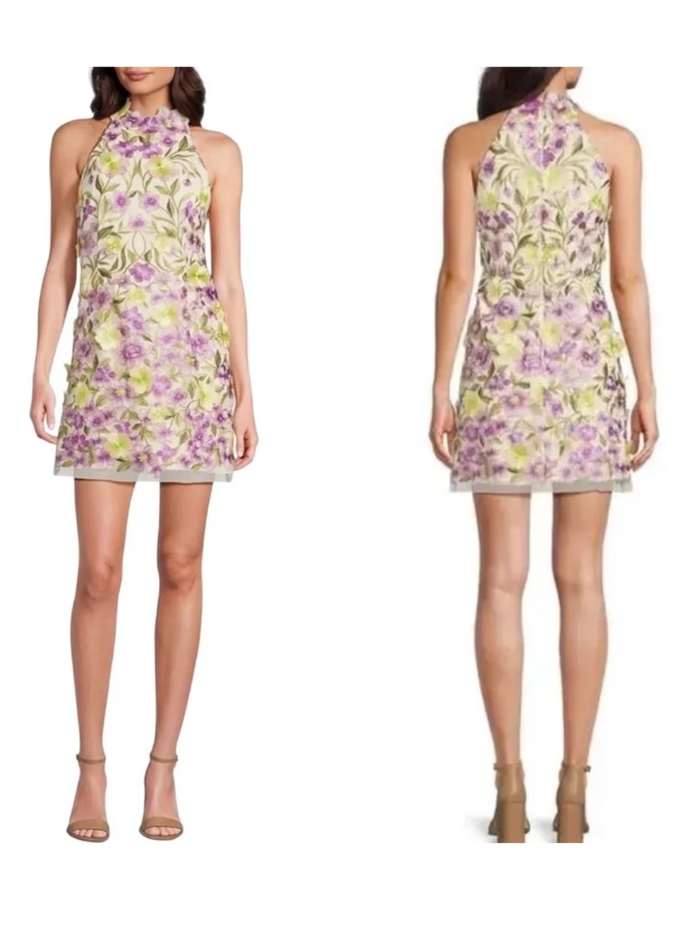 NWT Muse by Marchesa Meadow Floral Embroidered Halter Neck Sleeveless Dress